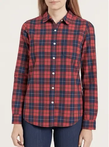 LL Bean Red Blue Plaid Cotton Poplin Button Up Shirt Size MEDIUM