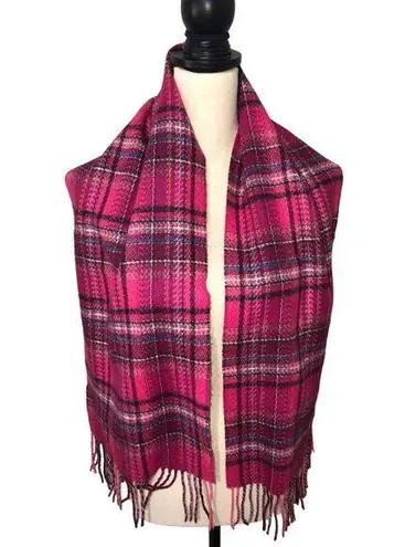 V. Fraas Scarf Cashmink 11"X52" Pink Plaid Fringe Soft Cozy Winter Fall Germany