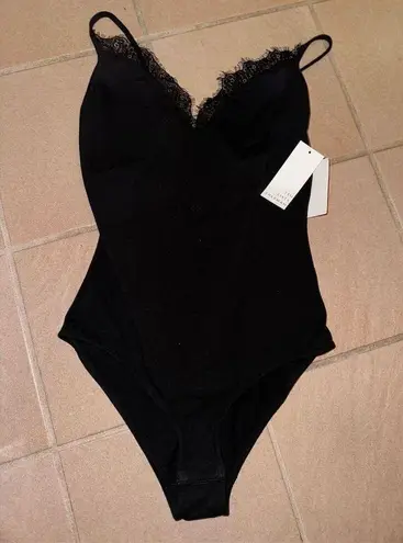 Forever 21 Ted Sherman Women's Black Lace Trim Bodysuit Size M