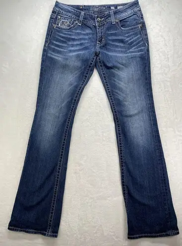 Miss Me  Jeans Womens Size 30 boot cut medium Denim Embellished flap Pockets-Flaw