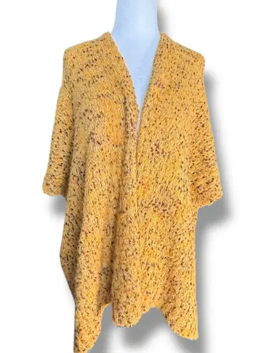 Sole Society Mustard Yellow Speckled Knit Open Front Short Sleeve Poncho Wrap