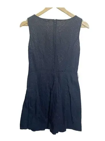 Brooks Brothers 346 Womens Sz 4P Navy Blue Eyelet Sleeveless Dress A-line