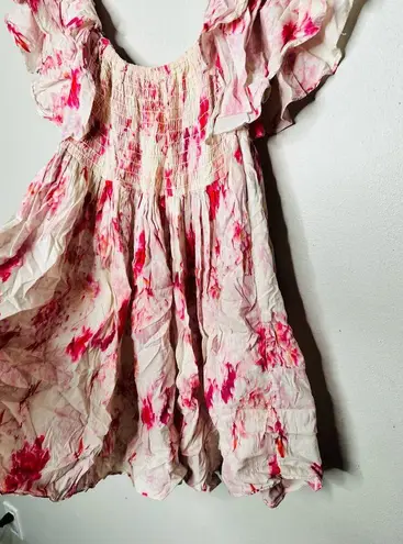 Misa Dina Pink Abstract Rose Floral Off Shoulder Mini Dress Size Extra Small