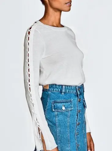 White + Warren Black Lace Up Sleeve Sweater