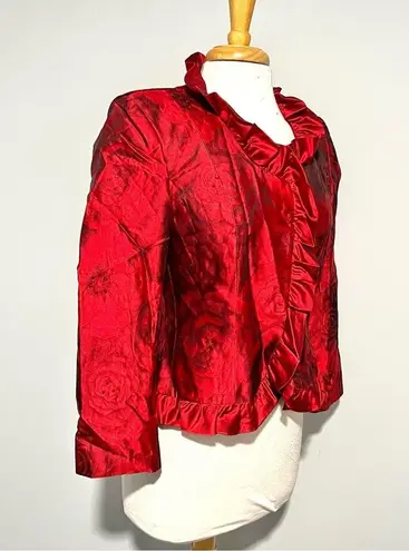 ALGO Boutique Red Rose Floral Shiny Blazer Jacket Size 38 S