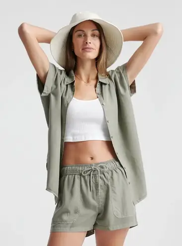 Quince Vintage Wash Tencel Camp Shirt Olive Green Size S