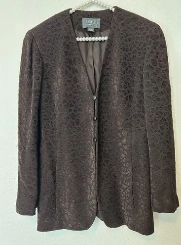 Lafayette 148 Women's Size 6 Brown Blazer Espresso Animal Print Business Office