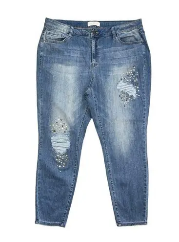 Lane Bryant  Bedazzled Jeweled Distressed Mid‎ Rise Skinny Jeans Women’s Size 20