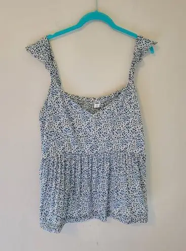 Old Navy  Blue Ditsy Floral Print Ruffle Sleeve Babydoll Top