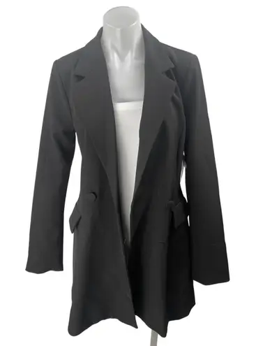 NEW Shoe Dazzle Black Double Breasted Long Sleeve Long Blazer Coat Jacket Size S