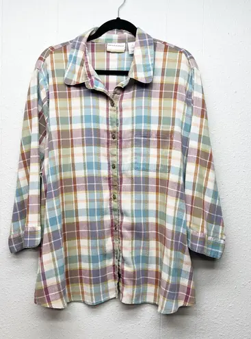 Alfred Dunner Shirt Womens 22 Plaid Button Front Country Barn Stretch Breathable Pink Size 22W