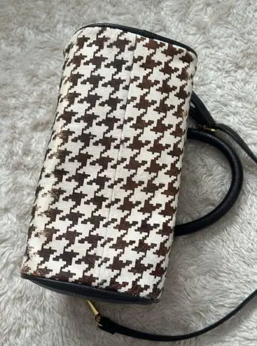 Anthropologie  Crossbody Genuine Cow Hide Fur Purse Houndstooth Fall Brown White