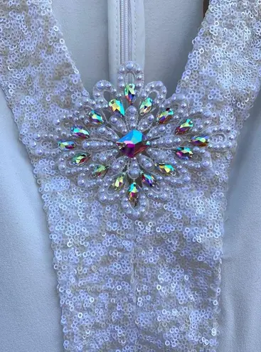 Dress the Population Cream Sequin Rhinestone Sleeveless Swing Mini Dress Small