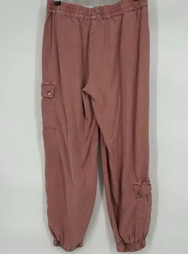 Anthropologie By  Cargo Jogger Pants Pink Soft Tencel Pull On Pockets Size L