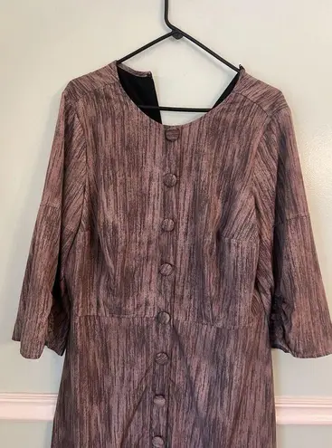 Eshakti 18w Brown Dress Front Button Midi 3/4 Sleeve 1X Cotton Back Zip