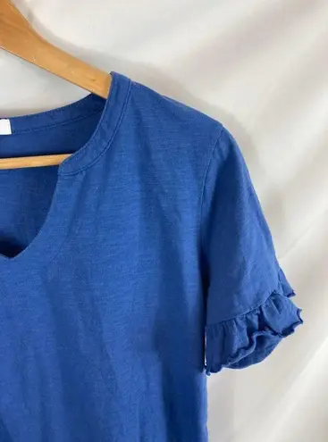 Nine West  Ruffle Sleeve V Neck Tshirt Blue Size Medium