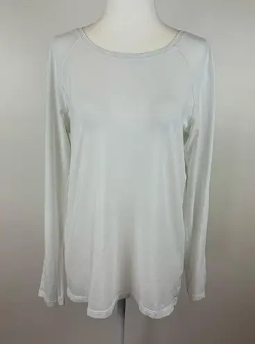 Lululemon  Womens Emerald Long Sleeve T-Shirt in White Sz 8 | Pima Cotton Stretch