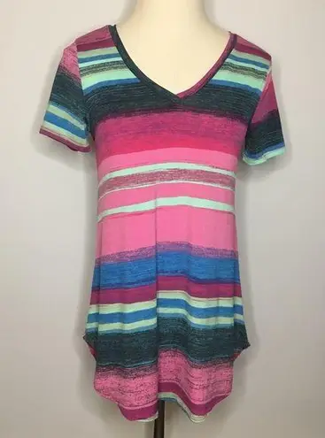 Pink Mint Blue Striped V