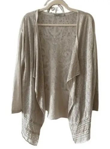 B2 Elena Baldi Women's Beige Lace Trim Duster Cardigan Italian Made Size S Tan
