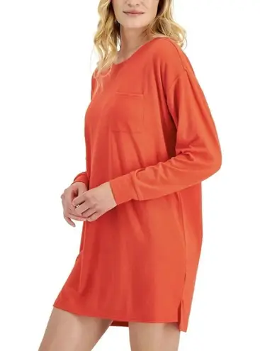 NWT Jenni Cozy Soft Sleepshirt Womens M Orange Ribbed Long Sleeve Lounge Hygge Red Size M