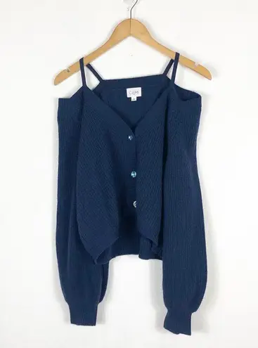Cami NYC NWOT Elizabeth Sweater Large Blue Merino Wool Cold Shoulder Cardigan