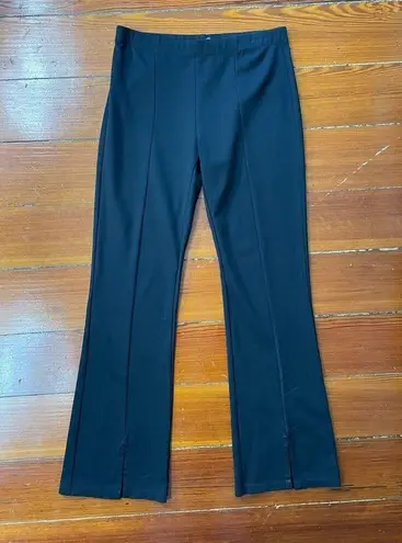 Clara Sun Woo Stretch Ponte Knit Kick Front Slit Black Pull on Pants