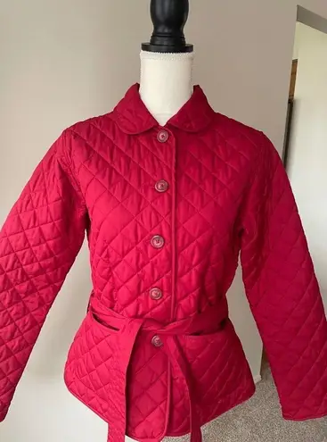 Van Heusen Red Quilted Winter Jacket With Tie Belt Size Small Cropped Stylish