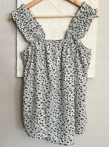 Floral Black and White Women's Tank Top Blouse Size M