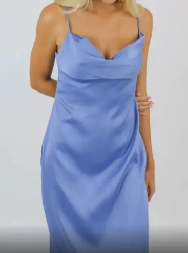 We Wore What Cowl Satin Midi Dress Slate Blue Size 2
