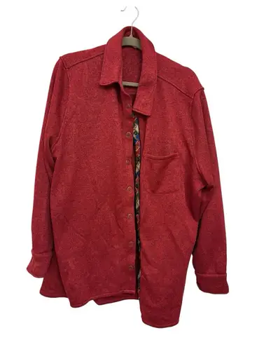 Soft Surroundings Red Knit Boho Button Up Shirt Jacket | 3X Aztec Trim Shacket