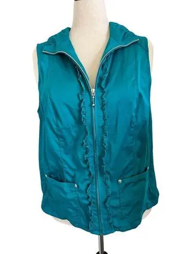 Cj Banks Turquoise Full Zip Front Sleeveless Ruffle Vest 1X Blue