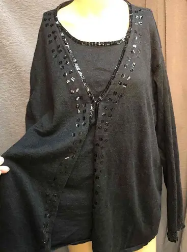 Victoria Jones Black Long Sleeves Sequin Details Embellished Top 2x