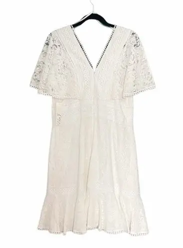 Eliza J NWT Fit & Flare Ivory White Lace Flutter Sleeve Short Dress Size 14 NEW