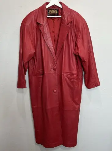 Vintage Large Leather Trench Coat Red Buttery Soft Supple G