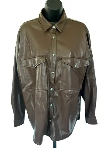 Acoa Faux Leather Shacket Sz S Brown Pearl Snap Western 90's Baggy Oversized