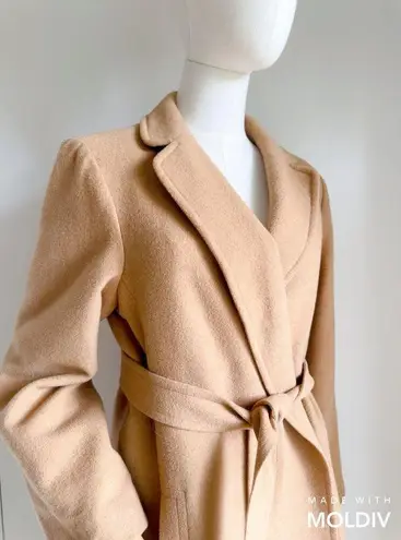 Nordstrom Vintage Camel hair Car Coat Size Medium Khaki Midi Classic union made 80s USA