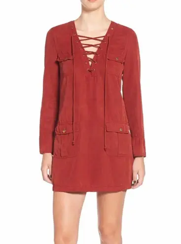 Pam & Gela Lace up Front Long sleeve Utility Dress Burnt orange XS/P
