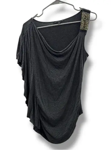 Marina Luna Beaded One Shoulder Top Women's Size Large Gray Asymmetrical Evening