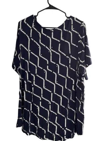 JM Collection Women's 3X Navy Blue & White Abstract Short Sleeve Top