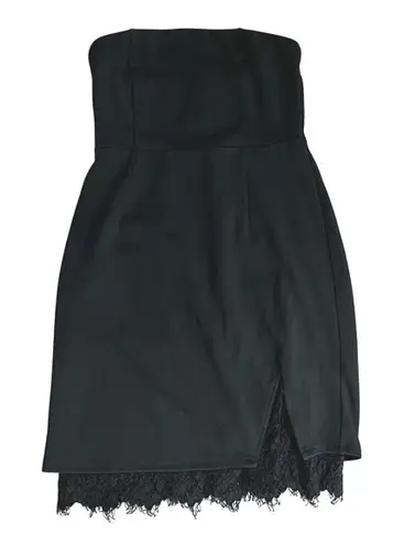 Lulus Black Mateo Strapless Dress w/ Eyelash Lace Hem - Size M