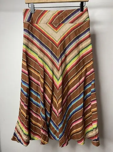 Ralph Lauren Lauren  Women's 4 A-Line Midi Skirt 100% Linen Southwestern Stripe