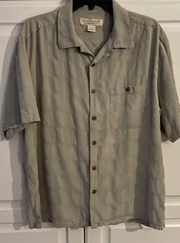 Island Republic Silk Button Down Shirt Men's Size L Short Sleeve Beige Textured Green Size L