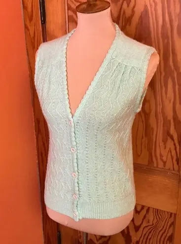Vtg 70s mint green cardigan vest Size M