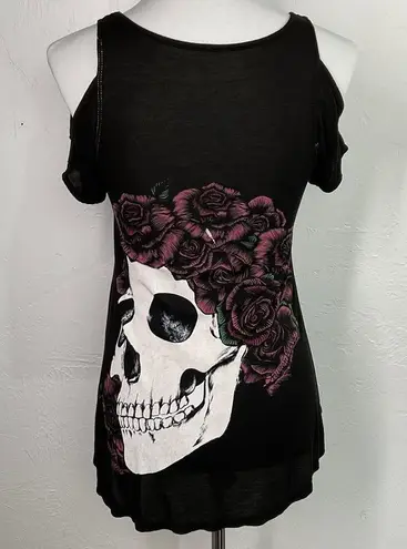 Lauren Moshi Sample Flaws Skull Crown Cold Shoulder Top XS