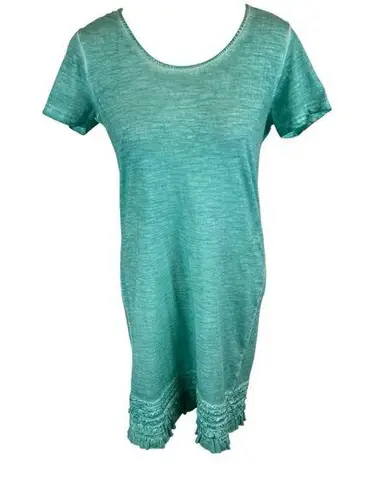Caribbean Joe T-Shirt Dress Ruffled Hem Aqua Burnout - Small