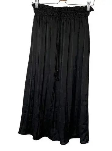 Magaschoni M Womens Black Pleated Boho Maxi Skirt Drawstring Stretch Waist XS