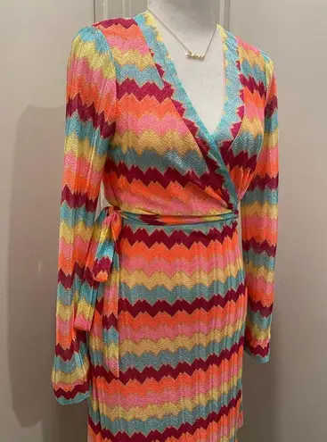 Rubber Ducky NWT Productions Multicolored Rainbow Chevron Striped Wrap Dress - M
