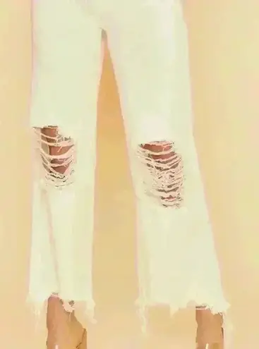 Distressed Wide Leg High Rise White Jeans