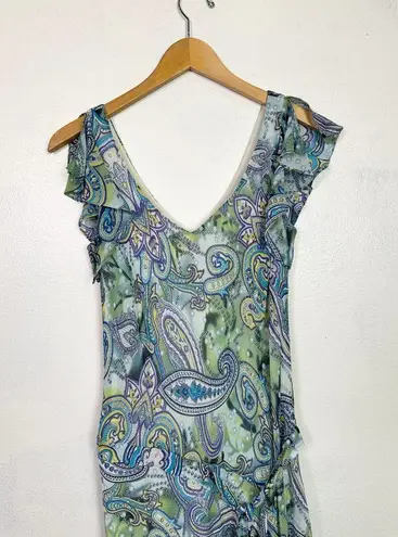 Y2K Bias Cut Paisley Sparkle Asymmetrical Midi Dress Size 6