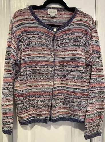 Van Heusen VTG For Her Size L Ramie Cotton Fair Isle Pearl Button Front Cardigan
